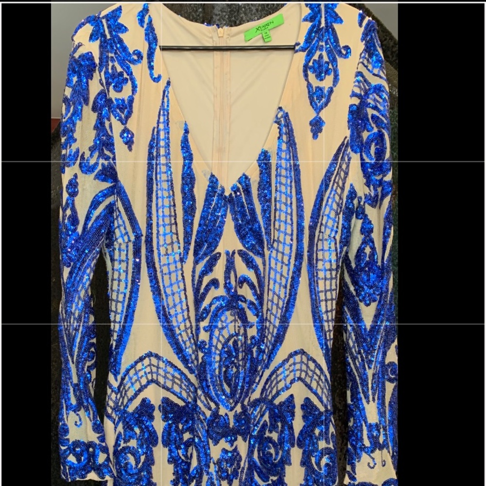 Royal Blue & Nude Sequin Knee Length Dress